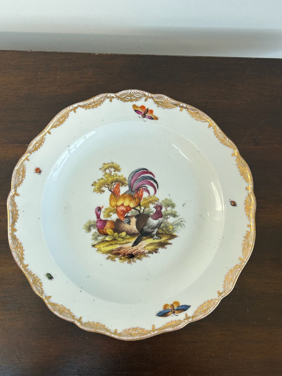 Antique Meissen Hand Painted Birds & Insects Plate Crossed Swords 20cm0
