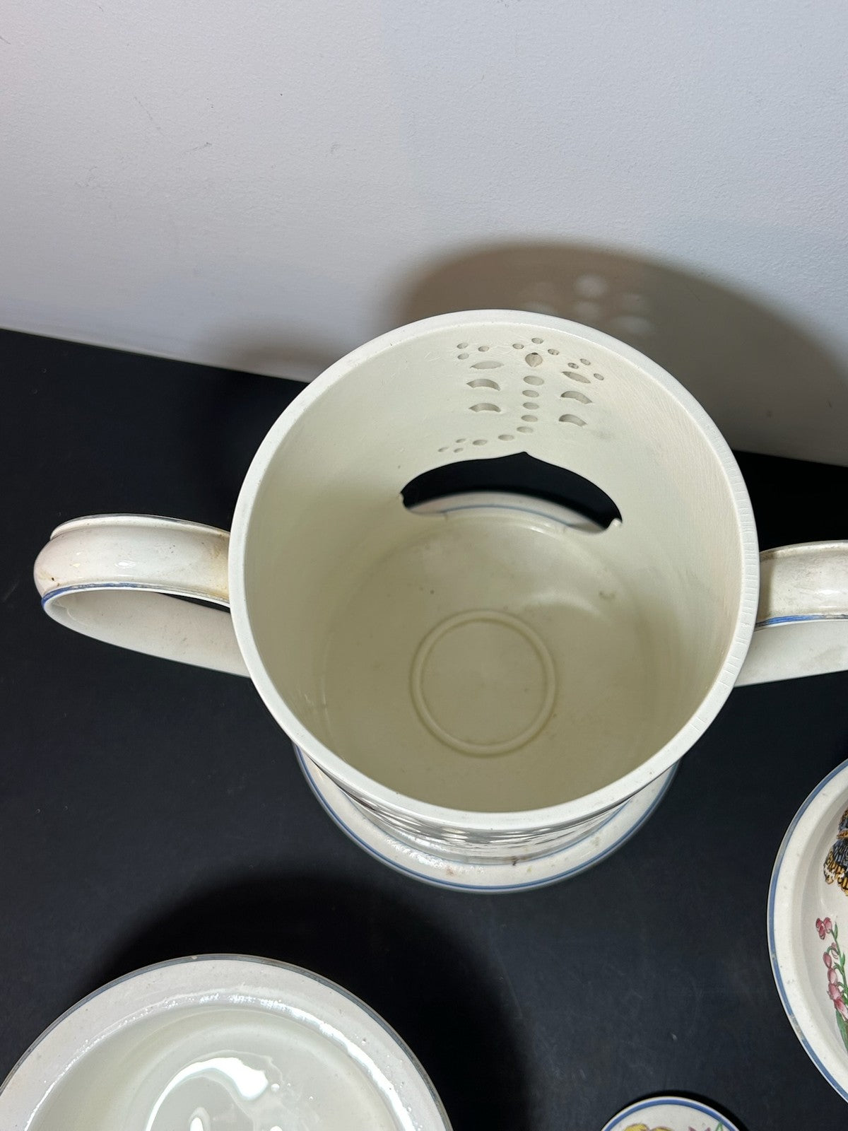 Antique Wedgwood Creamware Veilleuse Tea Warmer Painted Birds Butterflies c182013