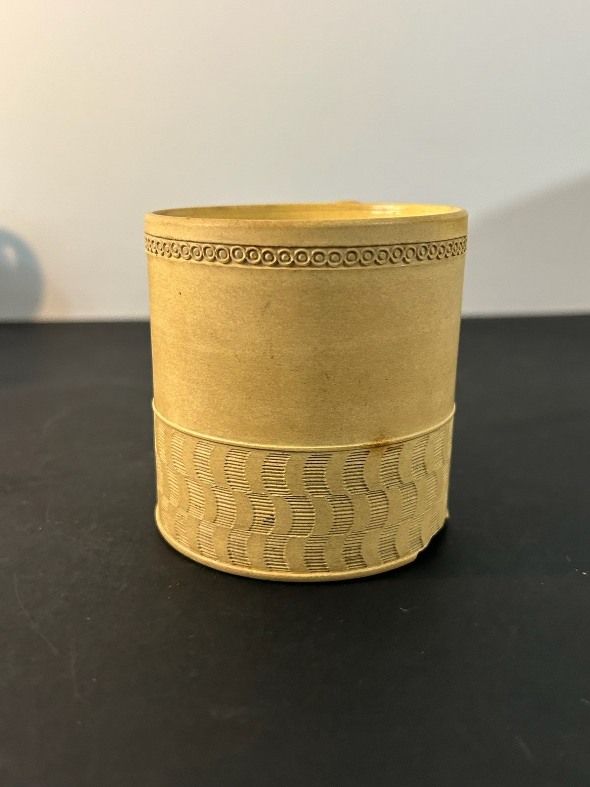 Antique English Caneware Cup c1800 1820 Engine Turned Basketweave 8cm A/F1