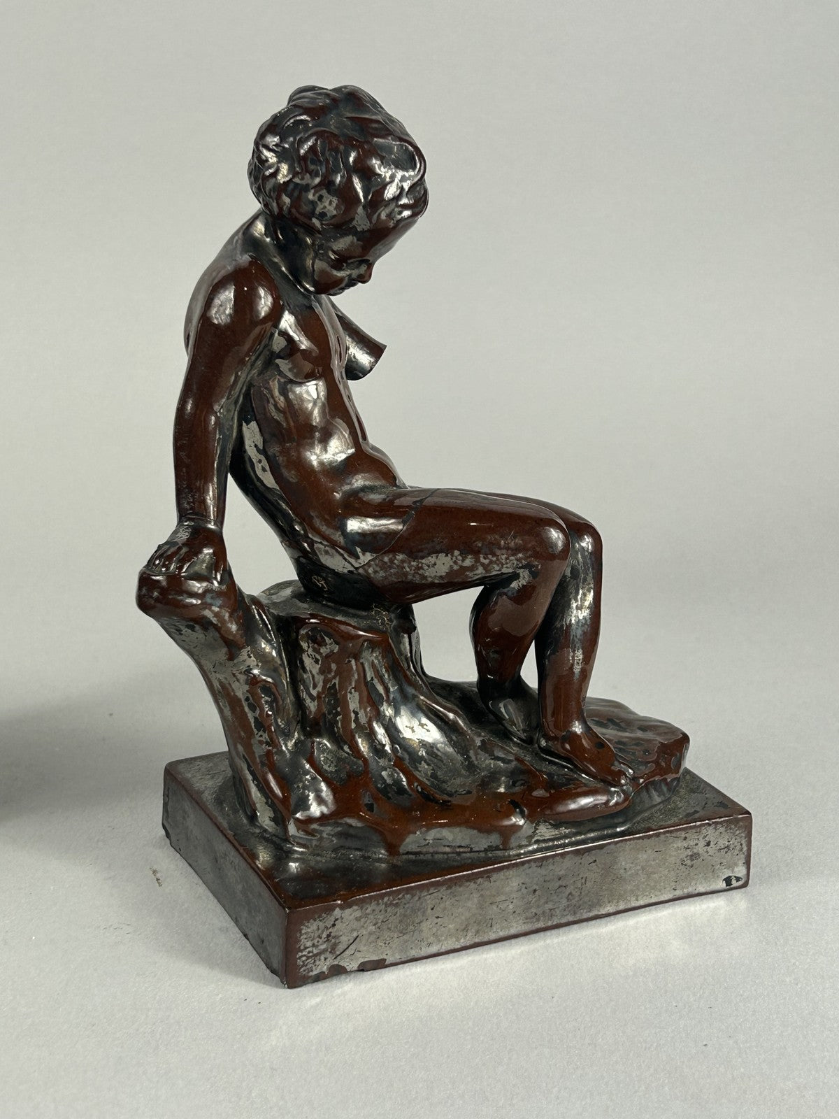 Early Staffordshire Silver Lustre Putti Figurine Pair, 18cm, Restored