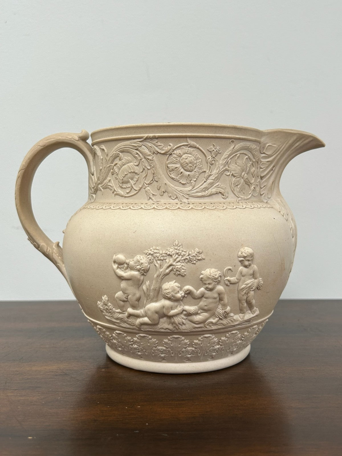 Turner Stoneware Jug 15cm Georgian c1800 Classical Relief Mask Spout Antique0