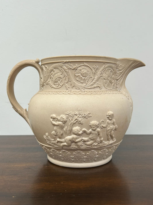 Turner Stoneware Jug 15cm Georgian c1800 Classical Relief Mask Spout Antique0