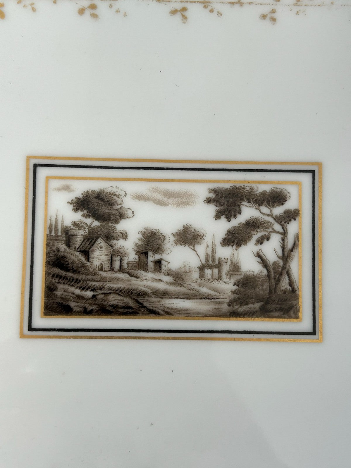Richard Ginori Porcelain Tray and Cream Jug Sepia Landscape Gilt3