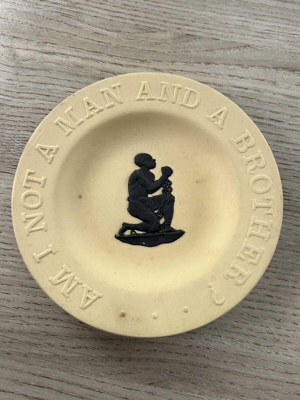 Wedgwood Black Cane Jasperware Pin Dish Slavery Am I not a man and a brother?