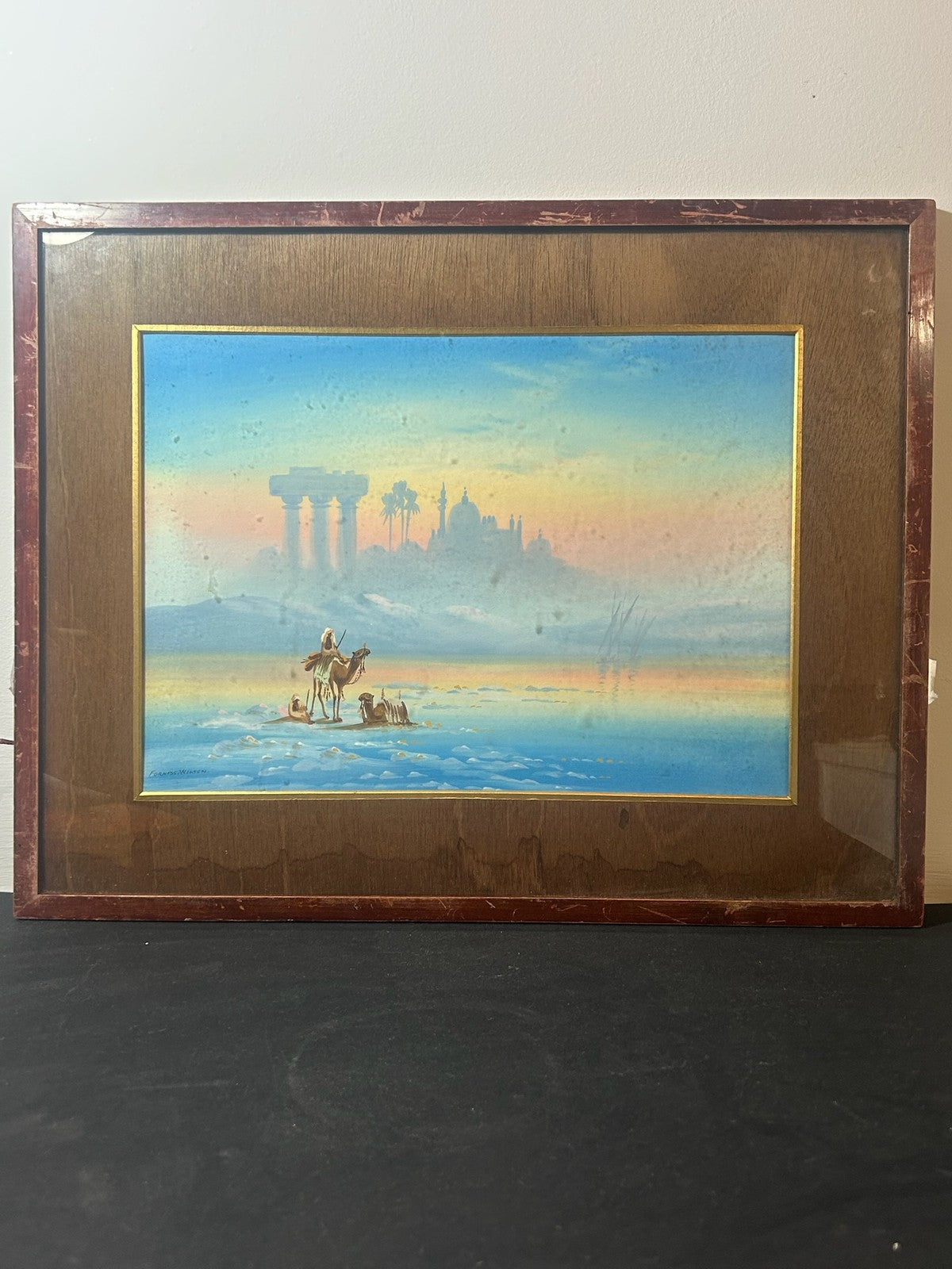 Forness Wilson Signed Gouache Egyptian Desert Temple Ruins Camel Orientalist0