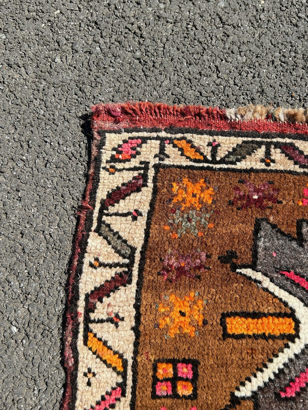 Vintage Tribal Rug Anatolian Style Red Orange Brown Geometric Hooked Medallions13