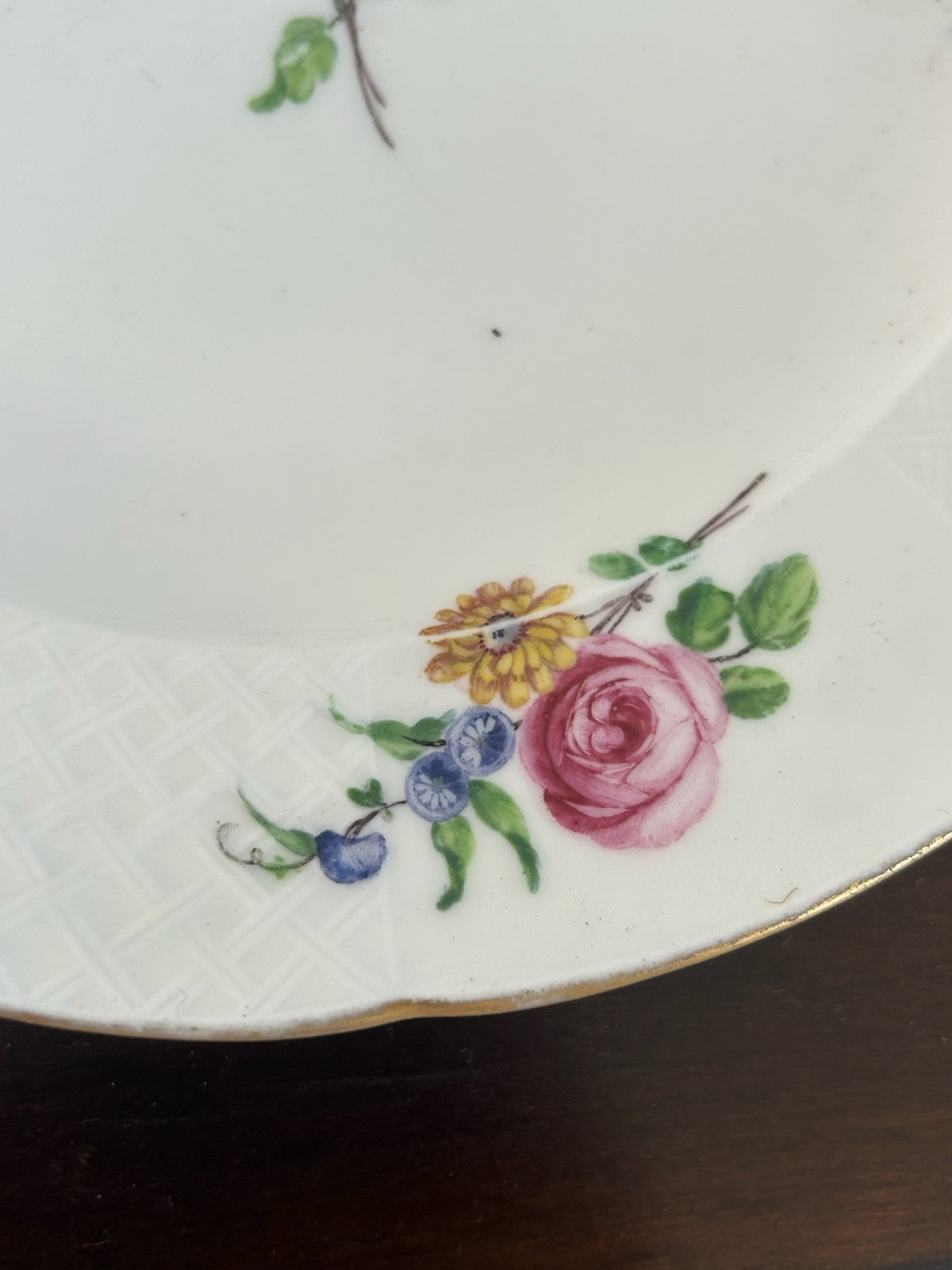 Sevres 18th C Hand Painted Floral Plate Blue 'N' Date Mark 1766 24cm5