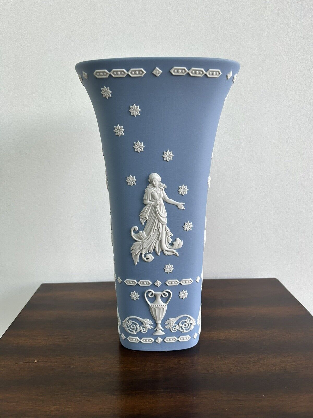 Wedgwood Jasperware 12” Vase Dancing Hours RARE Jasperware Trumpet Vase