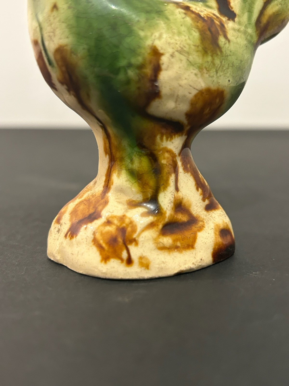 Whieldon Type Creamware Cockerel Bird Figure Green Brown Glazes Pedestal 10cm2