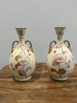 Pair Victorian Royal Worcester Style Porcelain Vases 20.5cm Antique Look