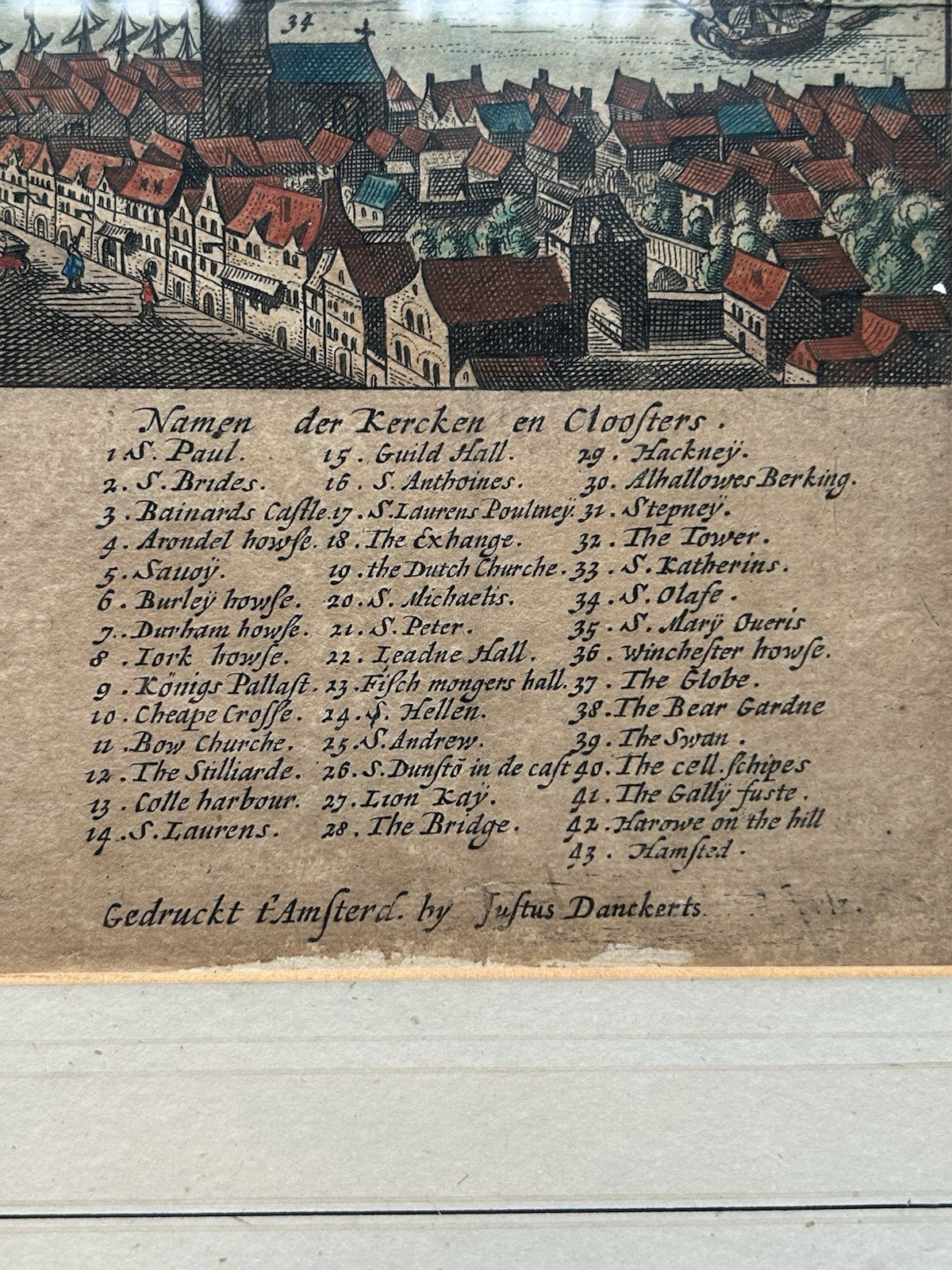 Rare 17thC Justus Danckerts London Great Fire 1666 Hand-Coloured Map16