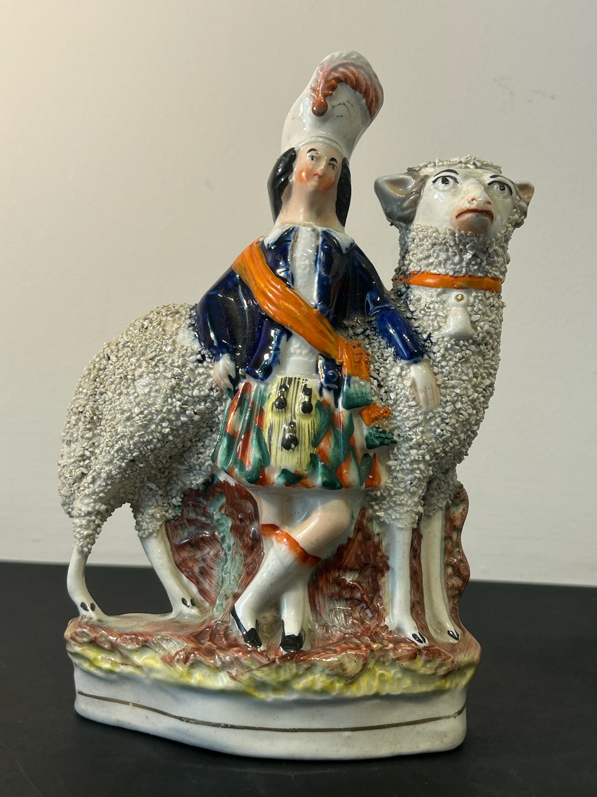 Pair Antique Victorian Staffordshire Figures Scottish Highland Couple with Sheep2