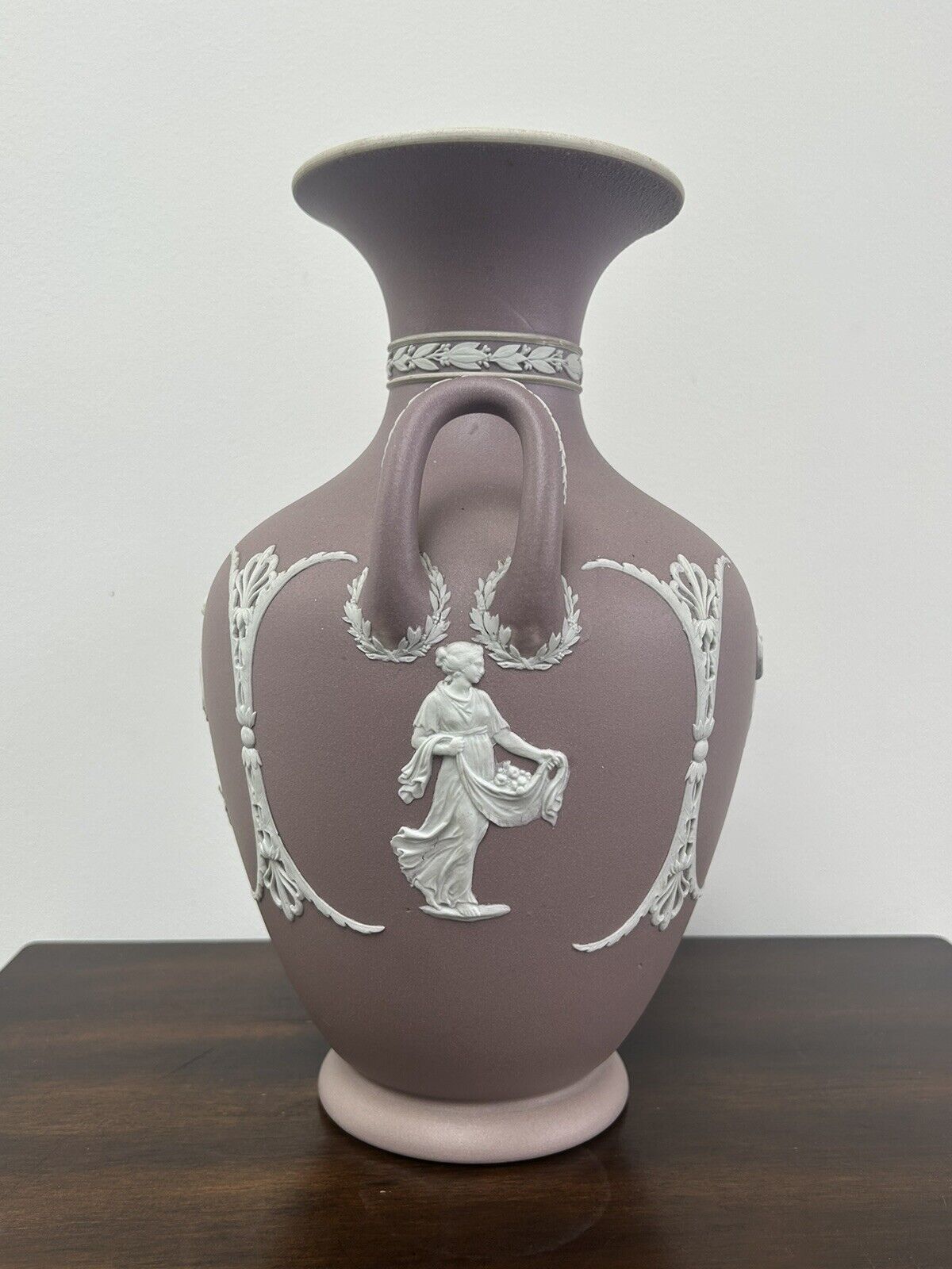 Wedgwood Lilac Jasperware Vase Urn Twin Handle Pink Jasperware Wedgwood