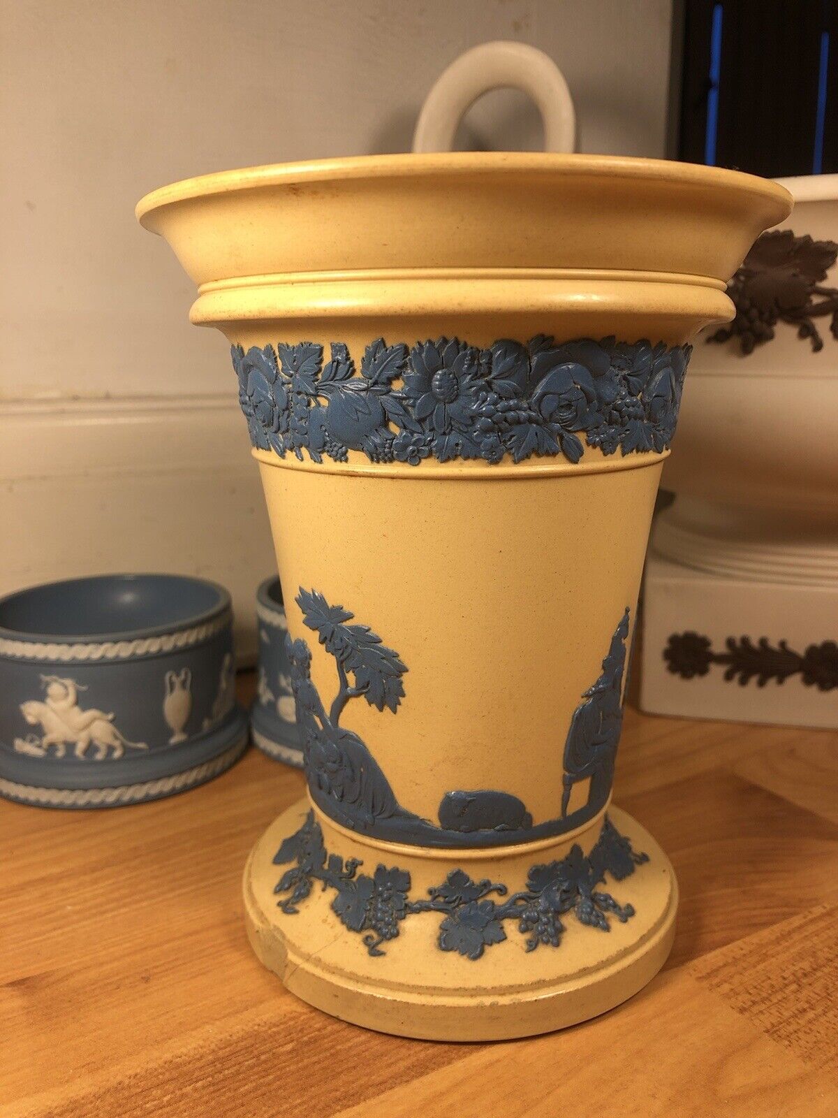 Wedgwood caneware yellow blue vase 19th century