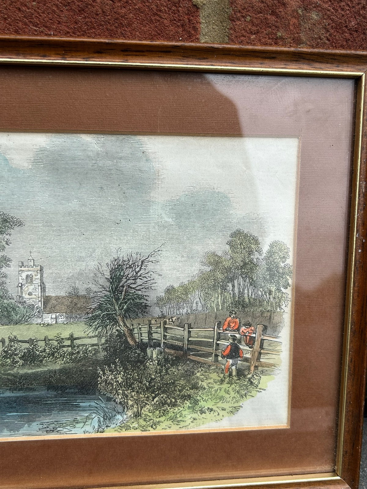 Framed Hand Coloured Engraving Country Church c.1846 Antique Print5