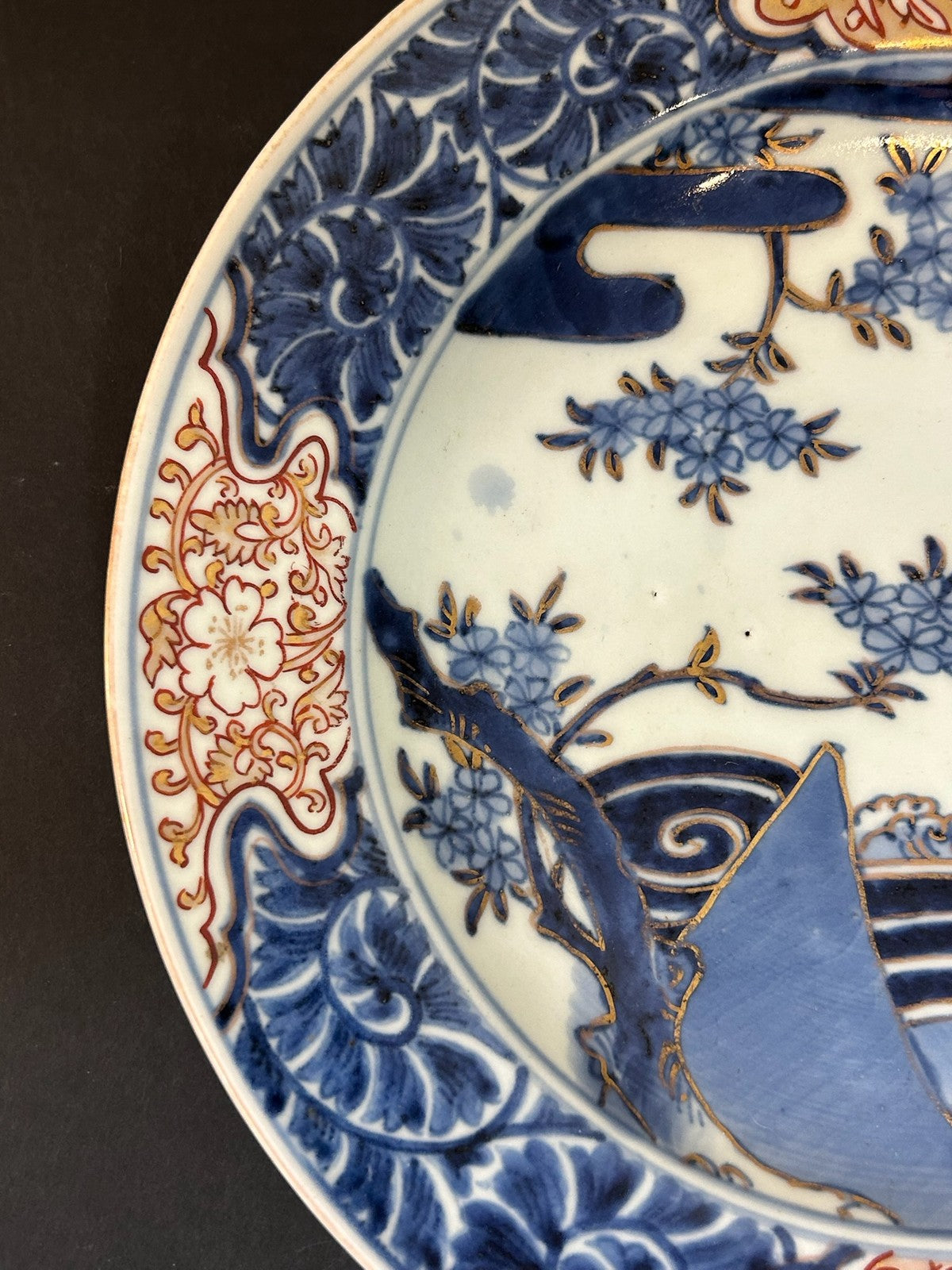 18th Century Japanese Arita Imari Dish Edo Pine Waves Chenghua Mark 24cm1