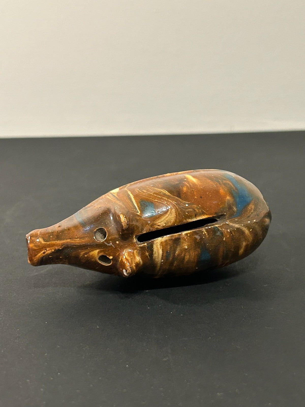 Antique 19th Century Slipware Pig Money Box Trailed Slip Earthenware Folk 11cm8