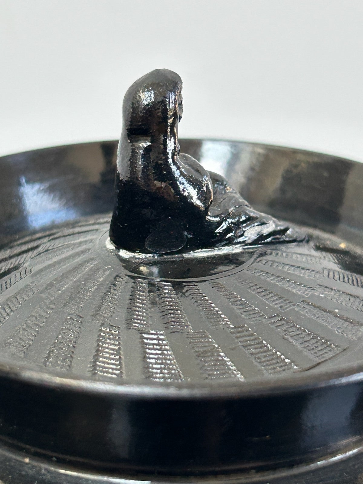 Antique Black Basalt Engine Turned Teapot Seated Widow Finial4