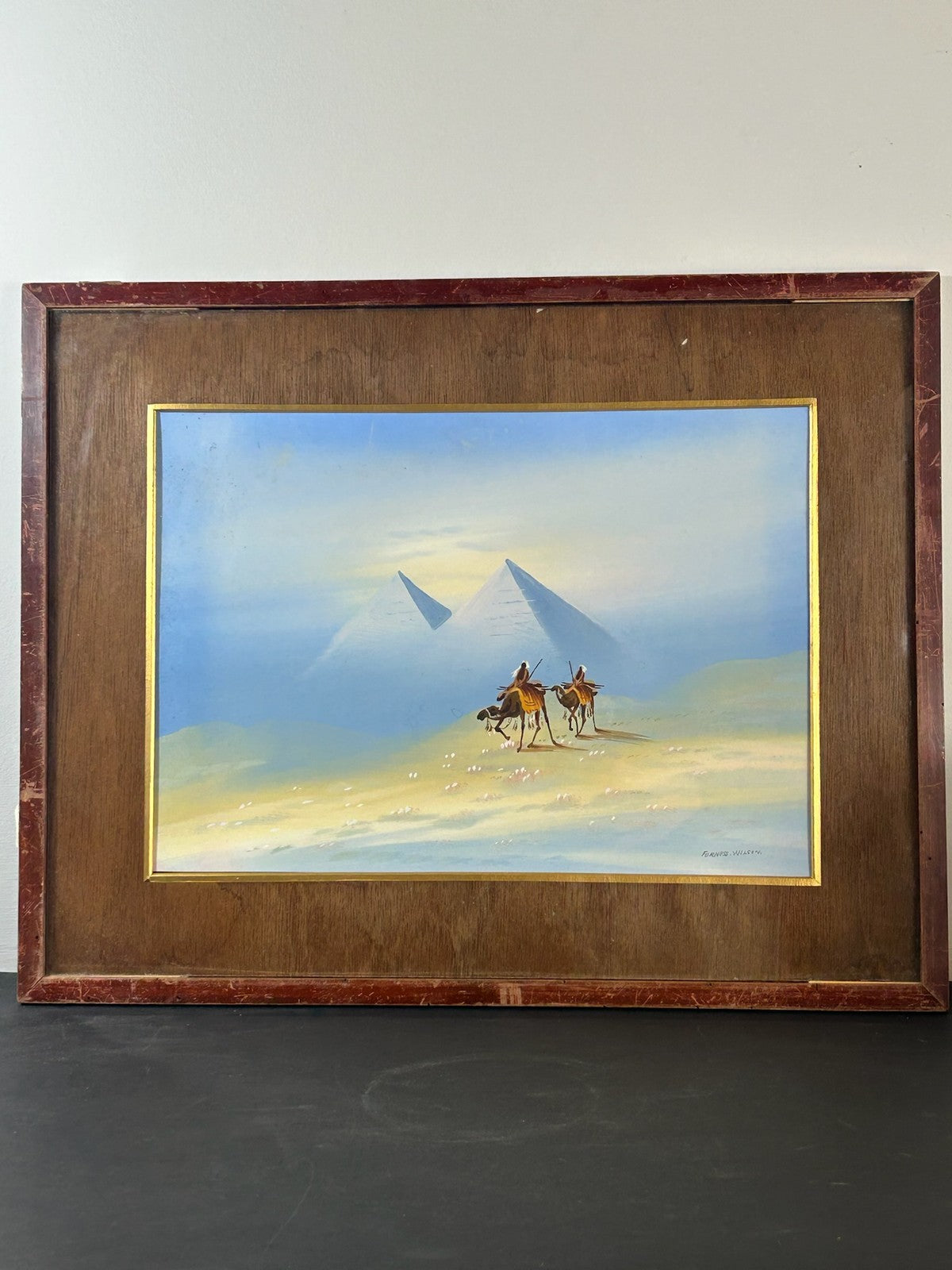 Forness Wilson Signed Gouache Pyramids Giza Camel Riders Egyptian Orientalist1