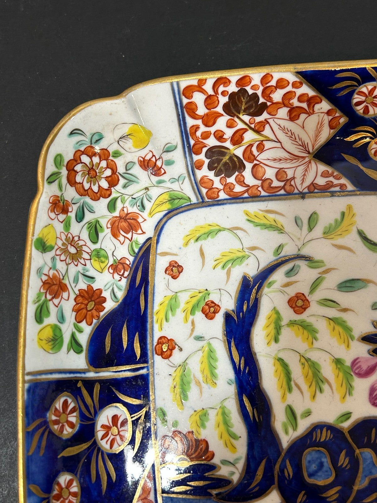 Antique Money Tree Pattern Imari Stone China Square Dish Blue Seal Mark 21cm2