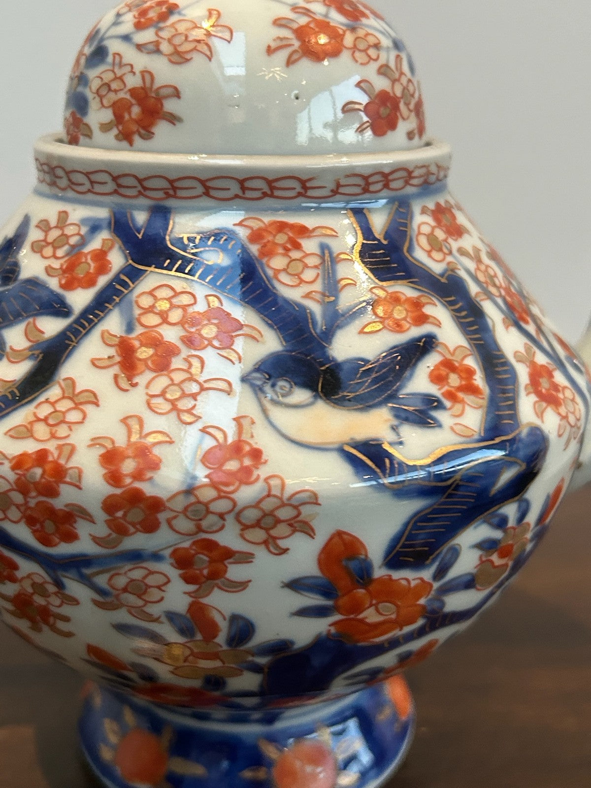Antique Chinese Export Imari Porcelain Teapot Cover Red Blue Painted 17cm4