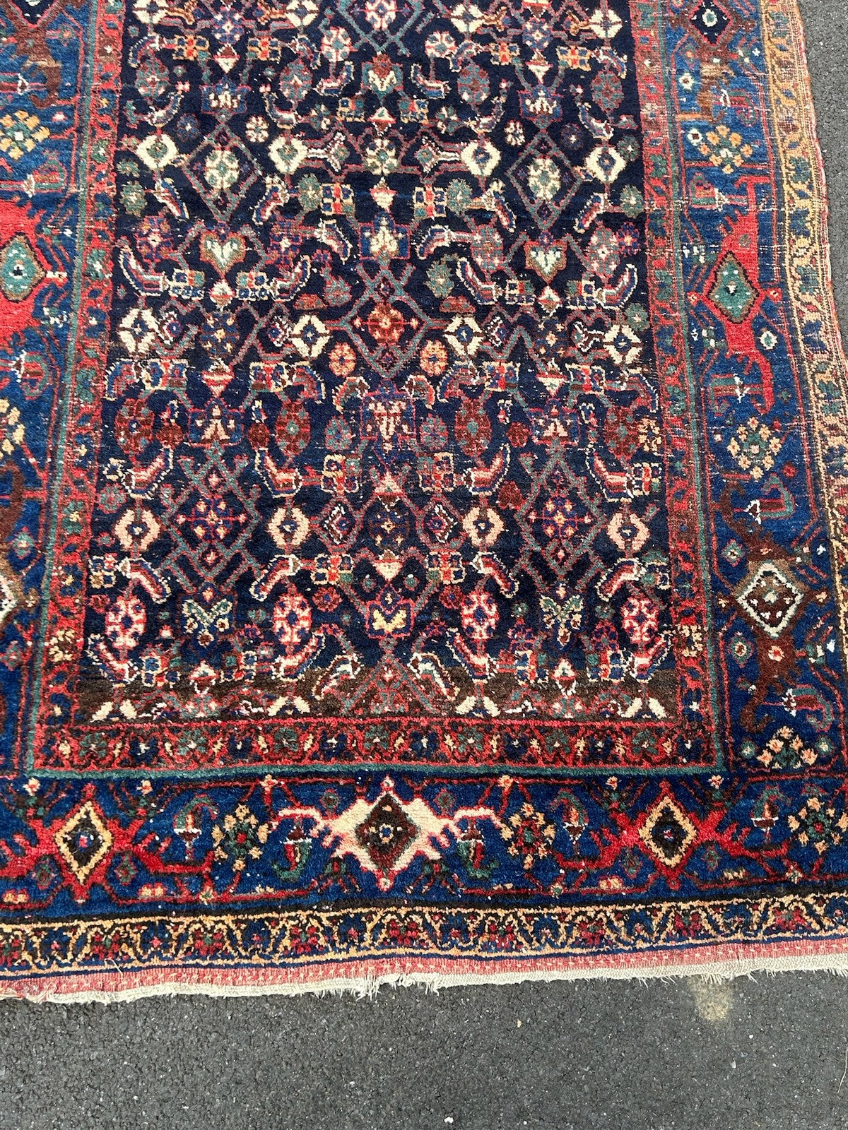 Antique Oriental Hand Knotted Herati Wool Rug Indigo Red Tribal c.1900 210x120cm4