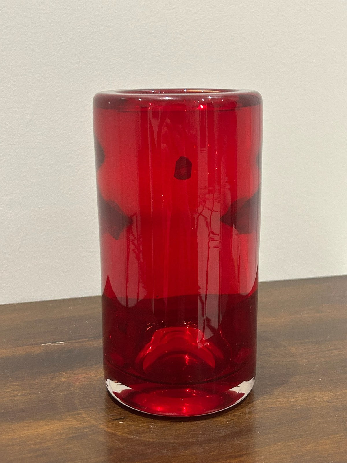 Whitefriars Ruby Red Glass Cylinder Vase Original Foil Label0