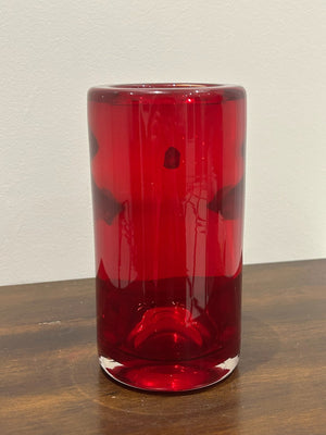 Whitefriars Ruby Red Glass Cylinder Vase Original Foil Label