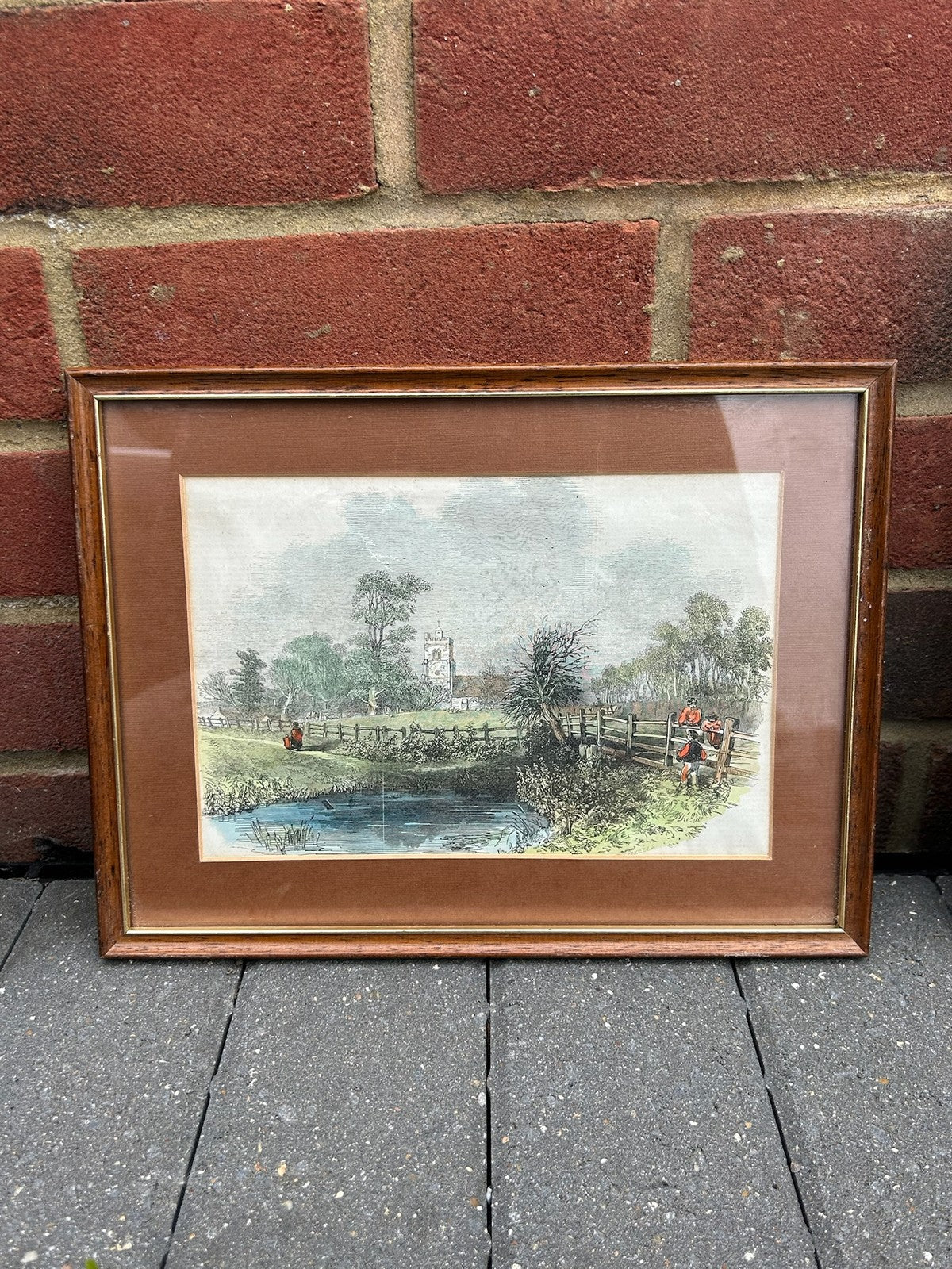 Framed Hand Coloured Engraving Country Church c.1846 Antique Print6
