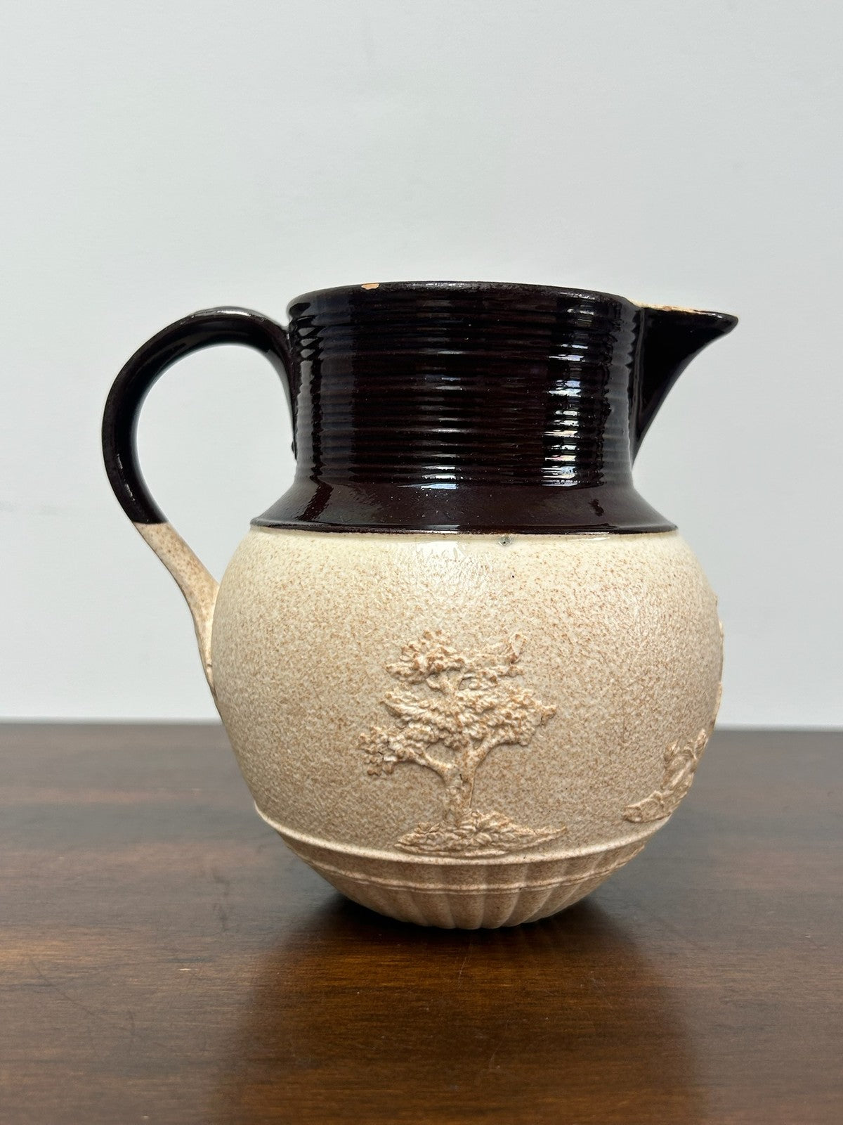 Antique Turner Stoneware Jug Sprigged Hunting Relief Georgian c1810 Drab2