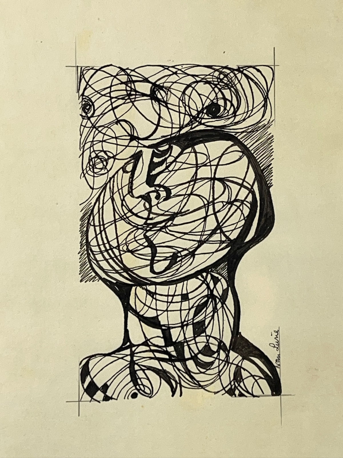 Nan Lurie Original Signed Pen & Ink Drawing Abstract Head Modernist WPA Artist3