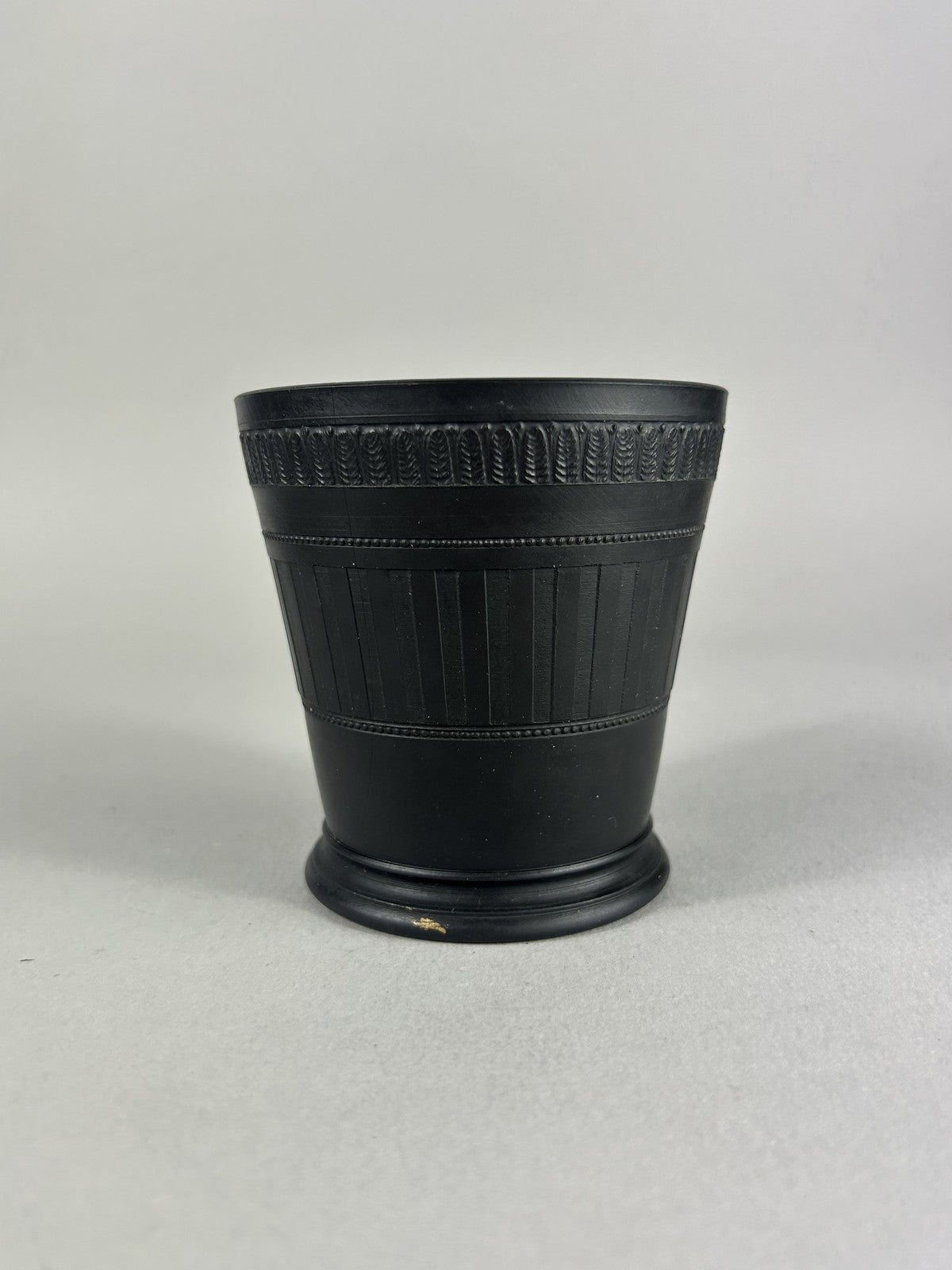 Antique Wedgwood Black Basalt Engine Turned Vase c.1923, 10cm