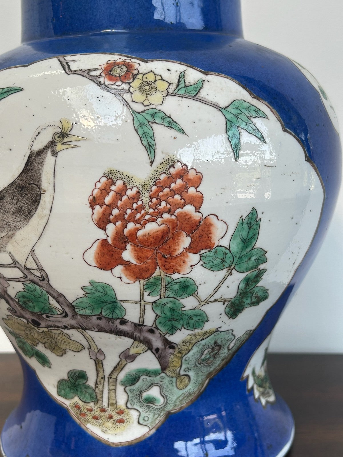 Antique Chinese Famille Verte Hand Painted Baluster Vase Birds & Peony10