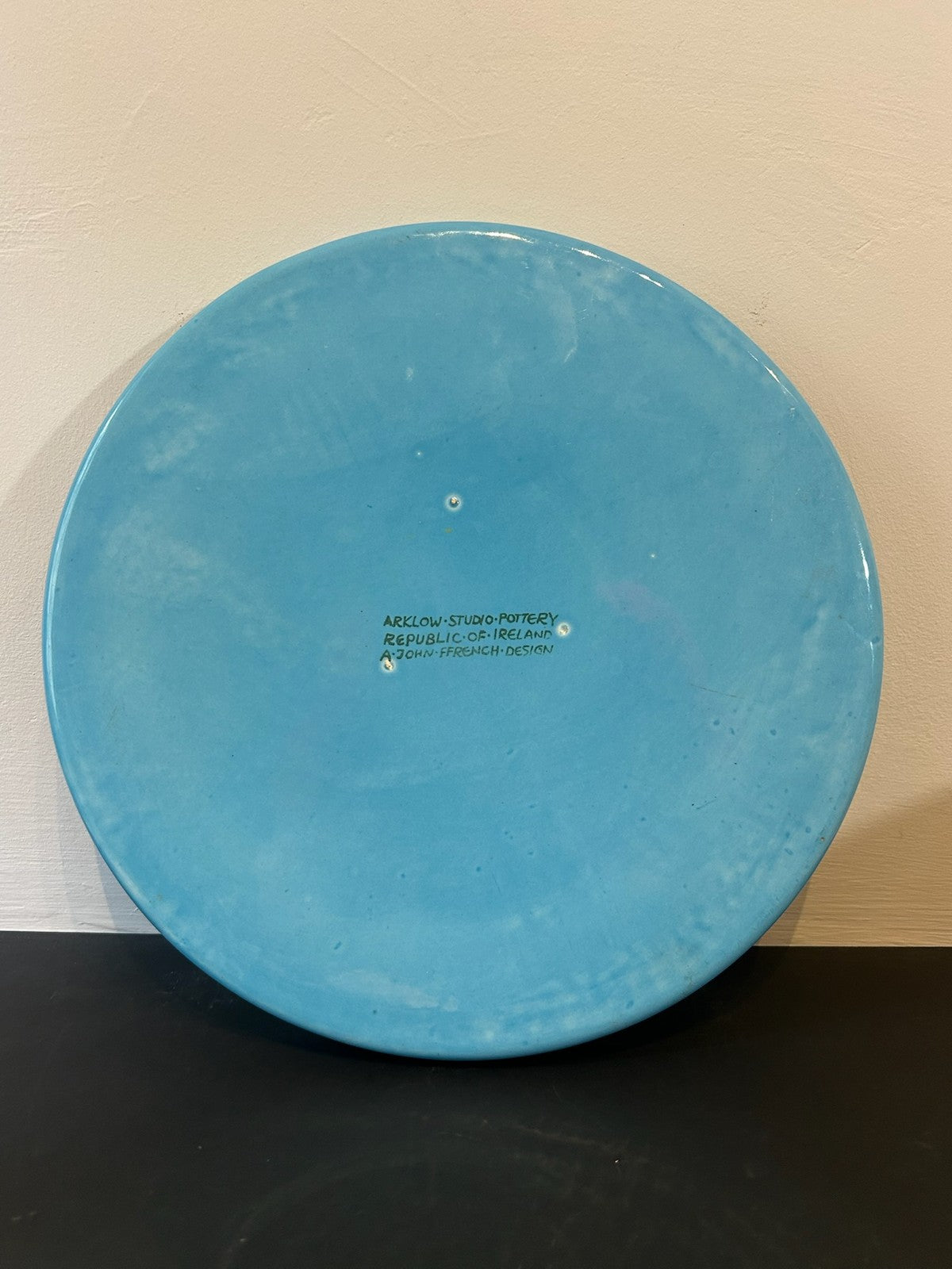 John ffrench Arklow Studio Pottery Charger Blue Turquoise Flower 1960s 32cm1