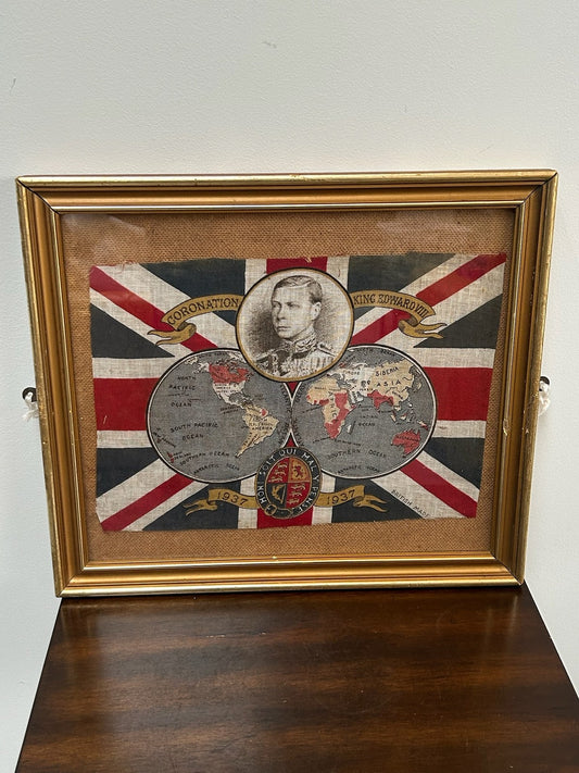 Vintage 1937 King Edward VIII Coronation Union Jack Bunting Framed Royal0