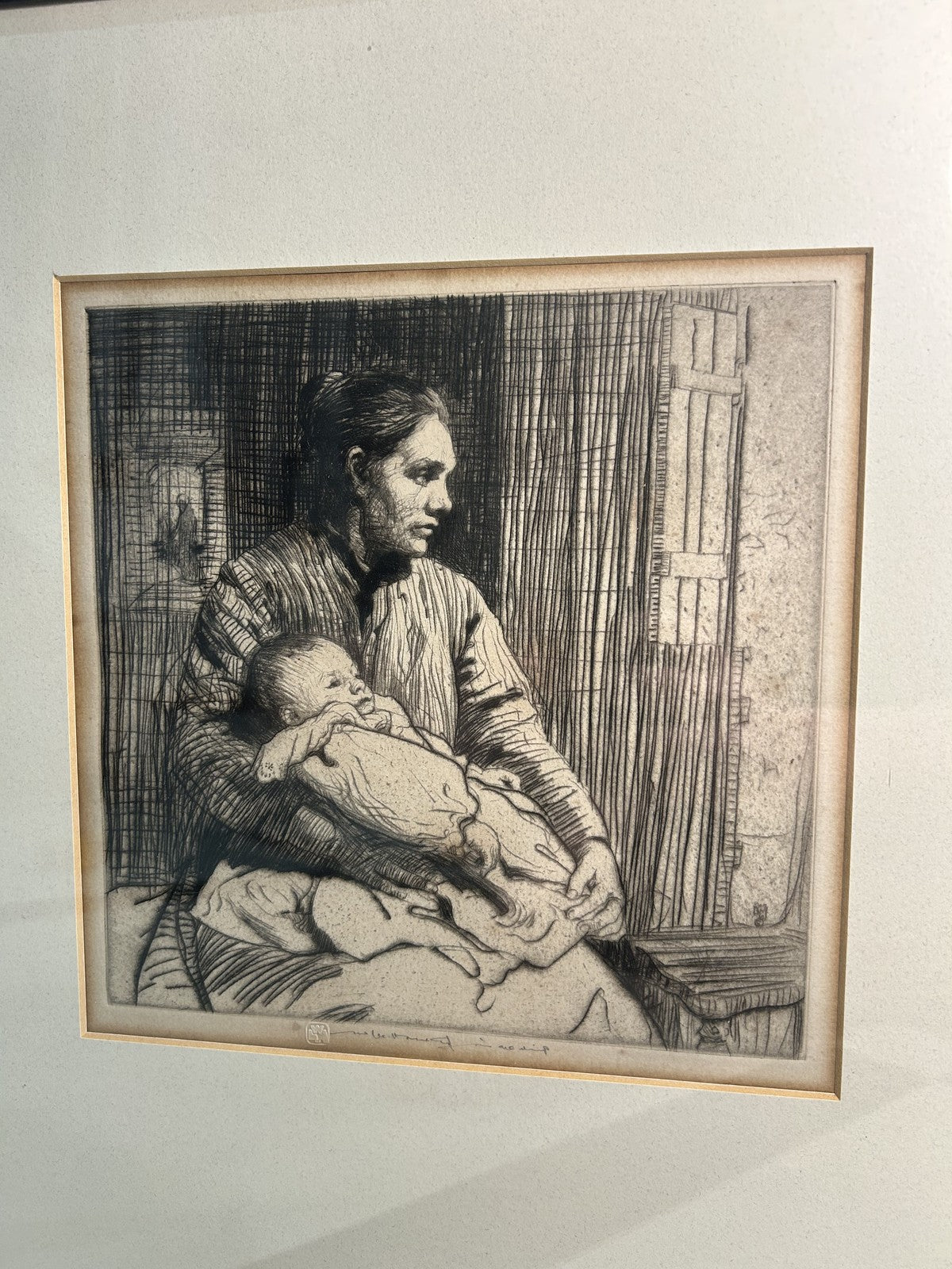 William LeeHankey — Drypoint Etching — Mother and Newborn — Signed2