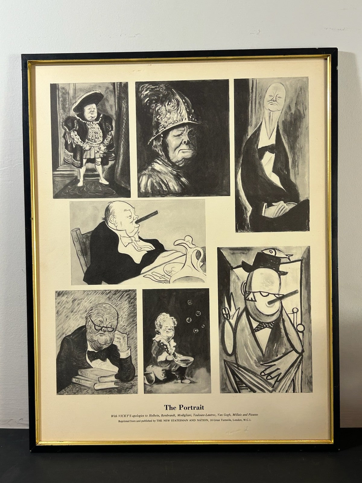 The Portrait Vintage Printed Caricature Page Framed Mid Century0