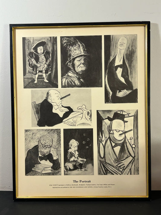 The Portrait Vintage Printed Caricature Page Framed Mid Century0