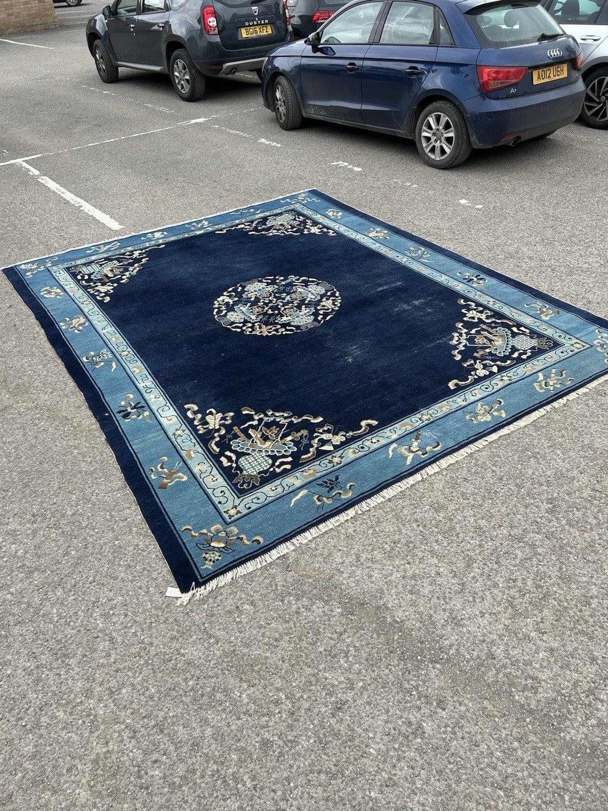 Antique Chinese Peking Carpet c.1920s Blue Ground Hand Knotted Wool Large Rug1