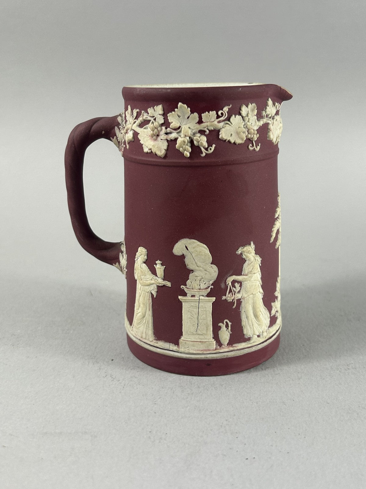 Antique Crimson Wedgwood Jasperware Classical Relief Jug 14cm