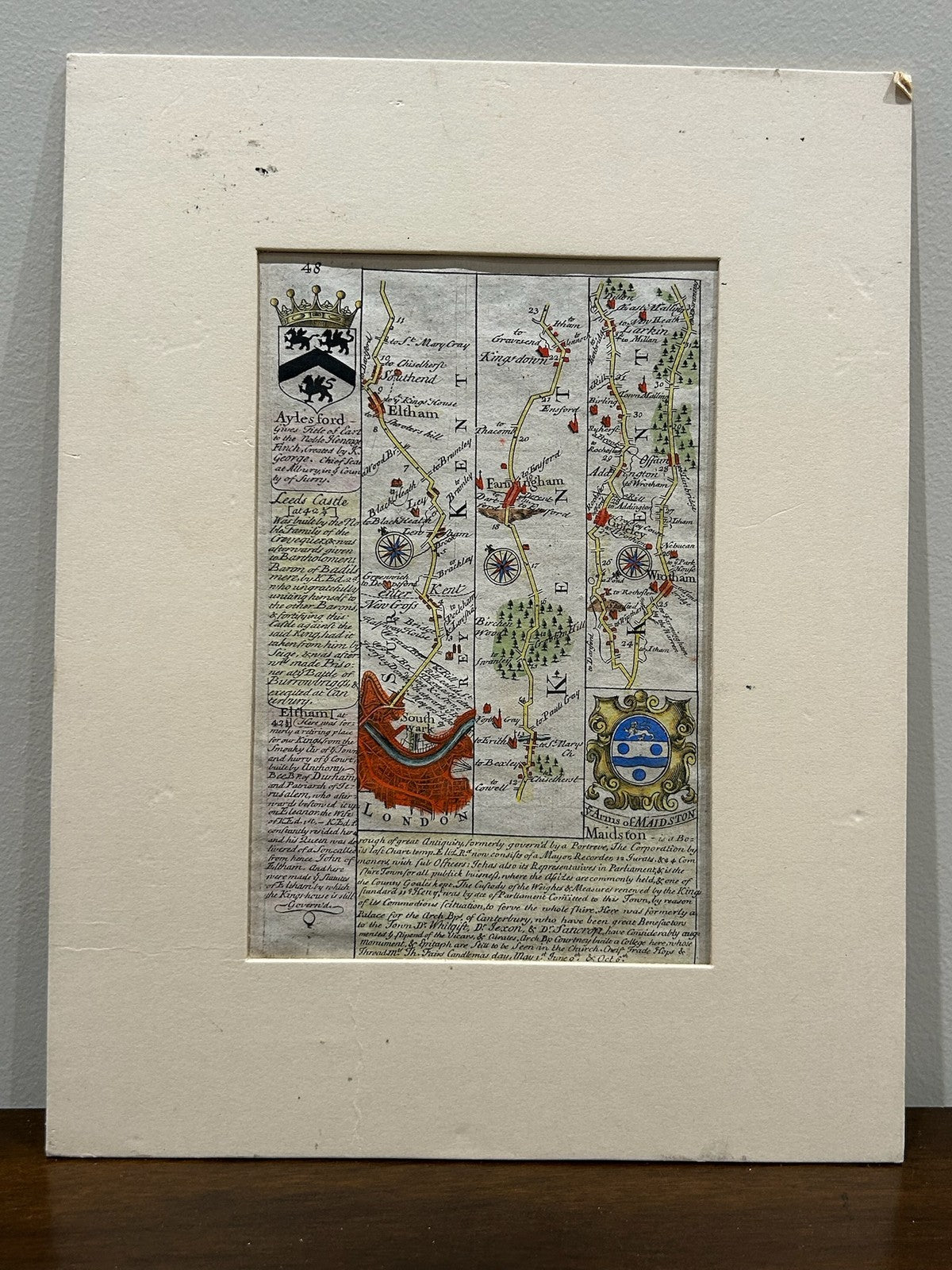 Antique Owen Bowen Britannia Depicta Road Map Kent Maidstone Leeds Castle0