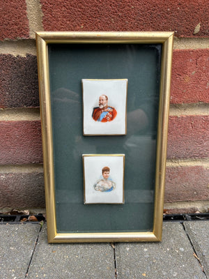 Edward VII & Queen Alexandra Antique Porcelain Portrait Plaques Pair Rare