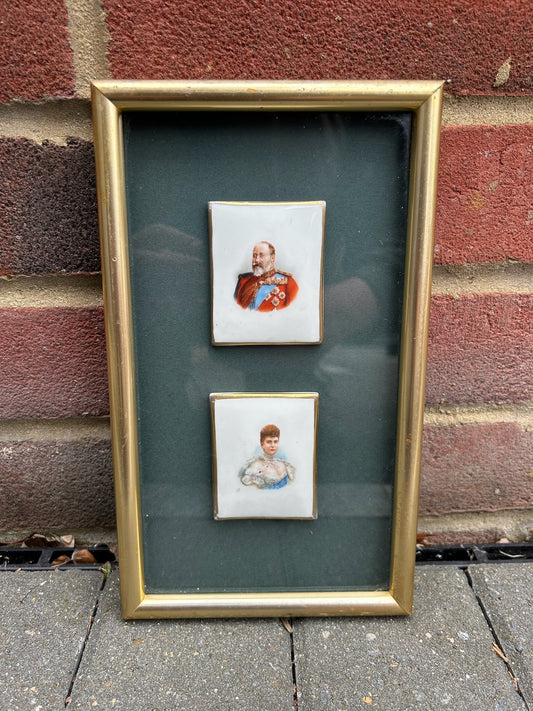 Edward VII & Queen Alexandra Antique Porcelain Portrait Plaques Pair Rare0