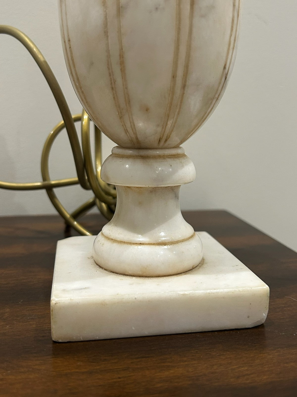 Pair Vintage Alabaster Urn Table Lamps Square Marble Bases4