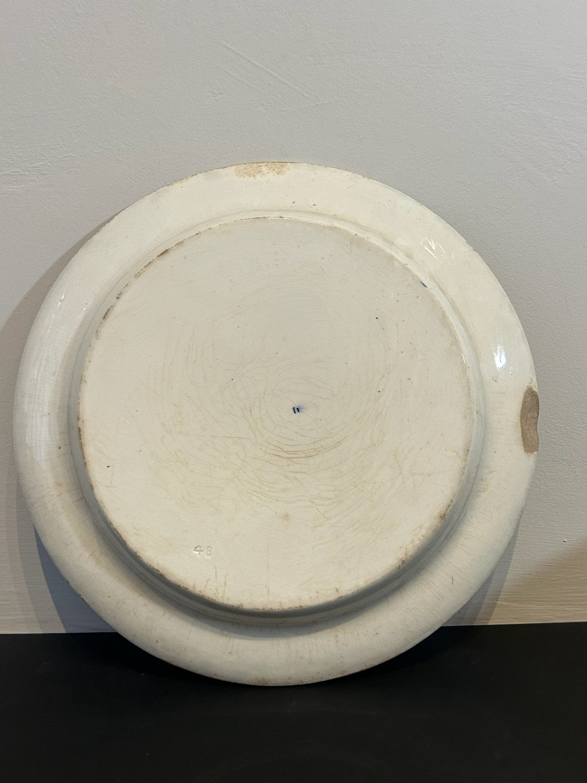 Antique Pottery Plate Rabbits and Frog Spongeware Border 22cm5