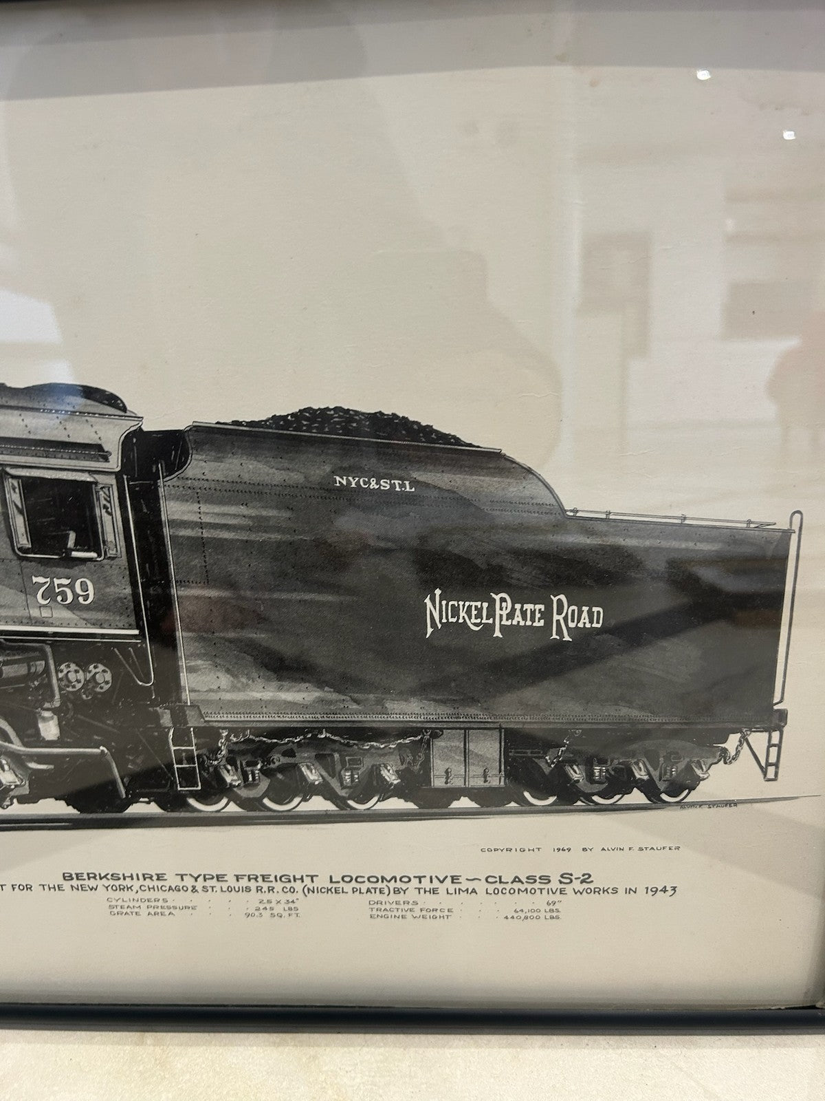 Alvin F Staufer SIGNED Print Berkshire Type Class S2 Freight Locomotive Framed4