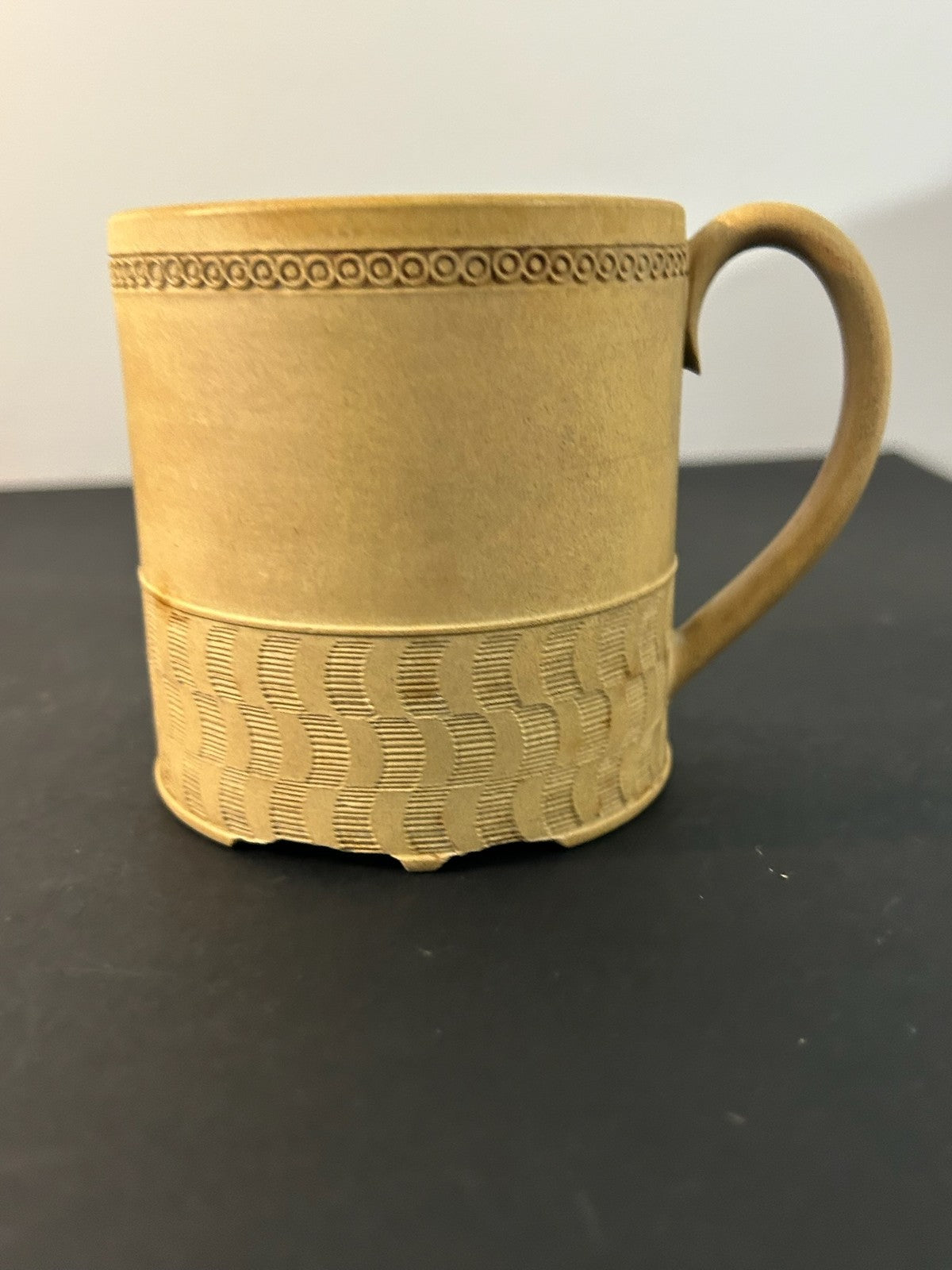 Antique English Caneware Cup c1800 1820 Engine Turned Basketweave 8cm A/F2