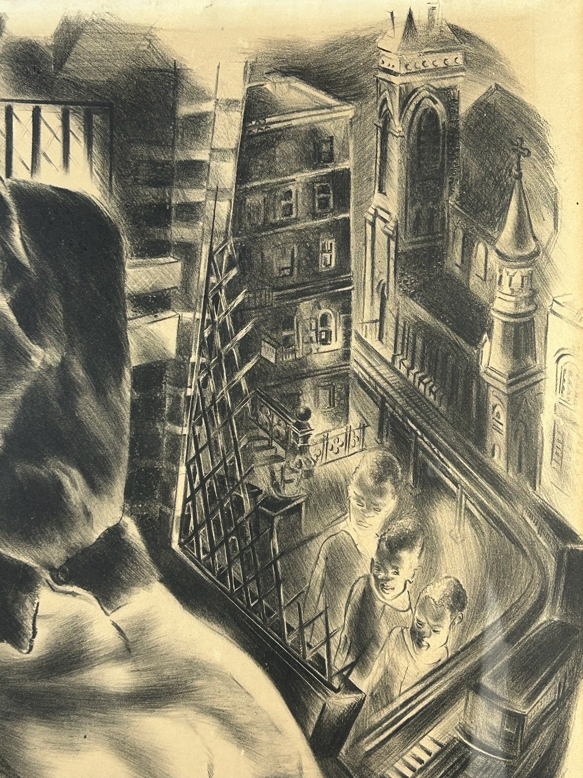 Nan Lurie Pencil Signed Lithograph City Window Figures 1930s WPA Federal Art4