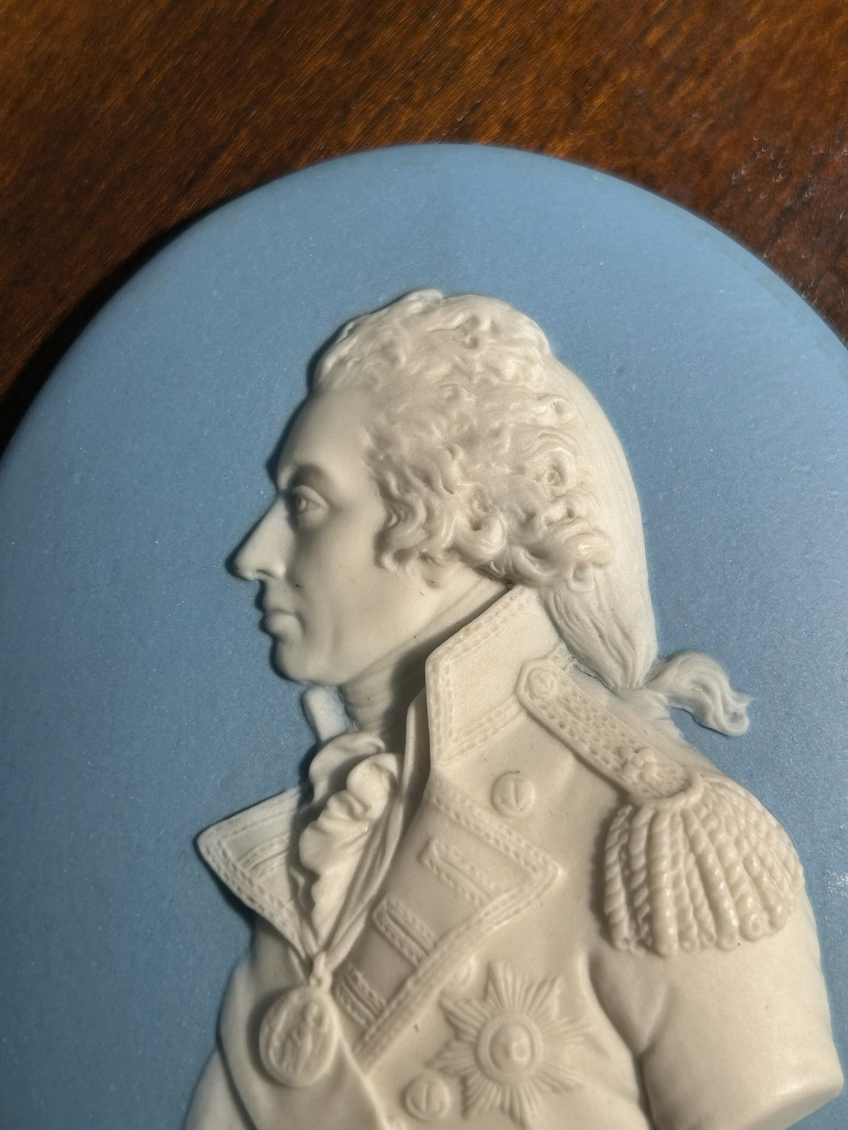 Antique 18thC Wedgwood Blue Jasper Portrait Medallion Admiral Lord Nelson Marked1