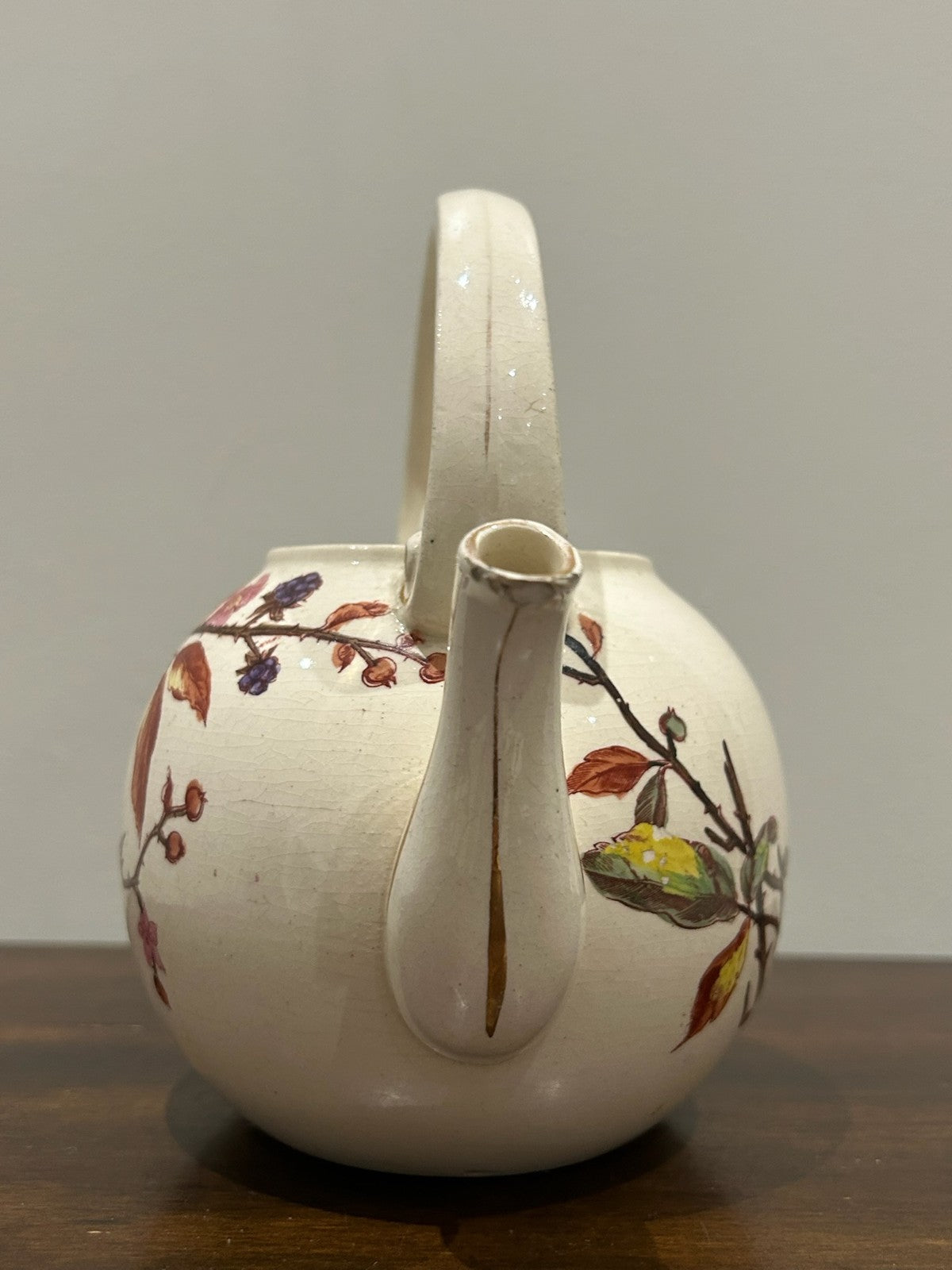 Victorian Aesthetic Movement Teapot Hand Painted Autumn Leaves Berries3